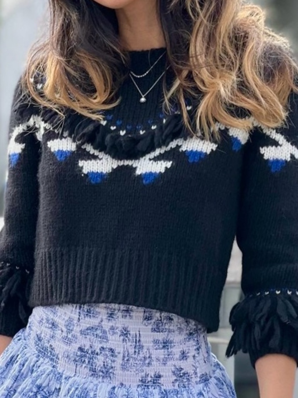 LoveShackFancy Atlas Cropped Fringe Sweater in black
